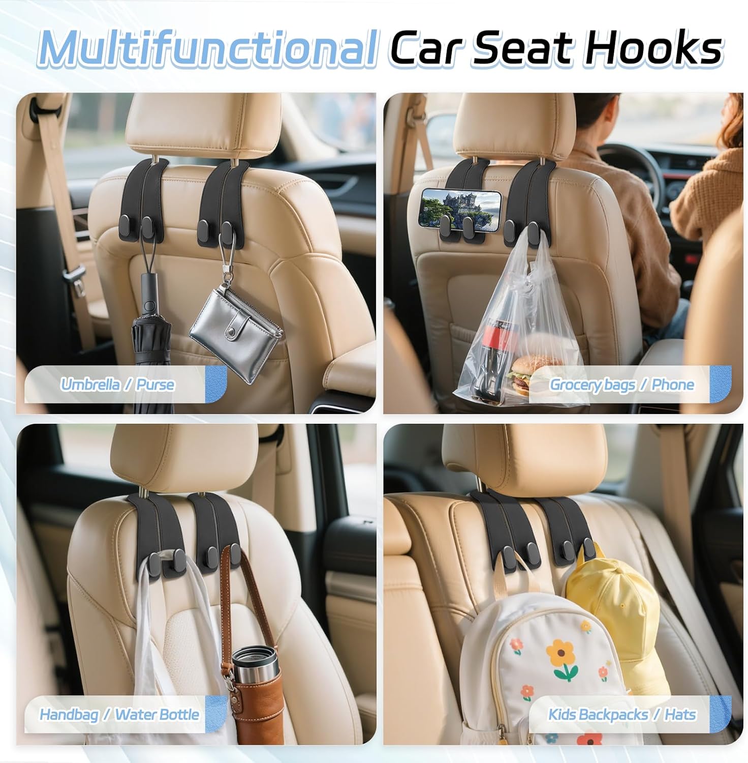 Car Seat Headrest Hook | Vegan Leather Hooks