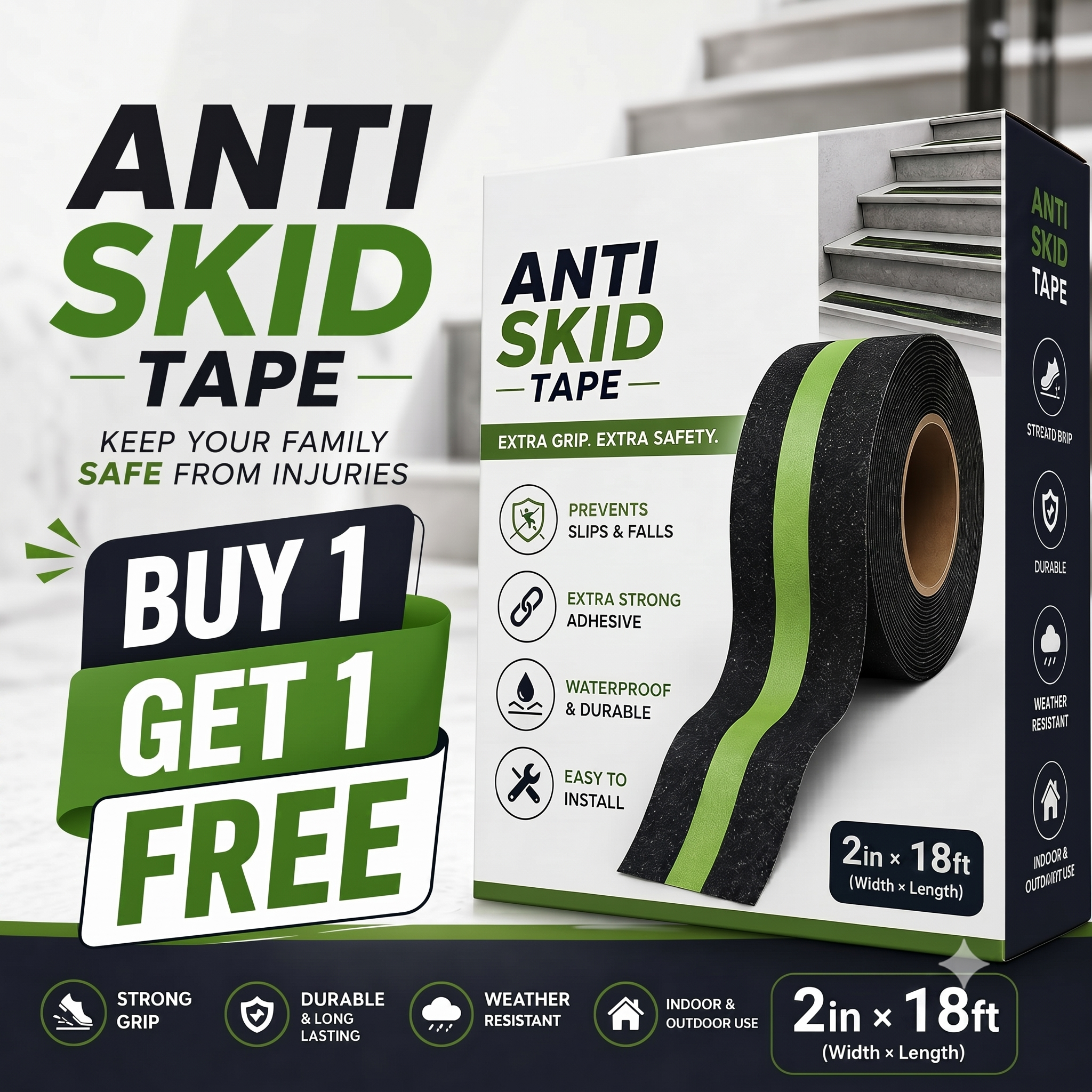 Anti Skid Tape Glow In The Dark | 🔥BUY 1 GET 1 FREE🔥